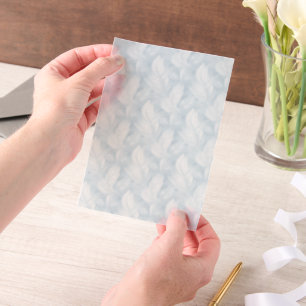 Blaue und weiße Federn Vellum-Overlay Pergament Einladungen