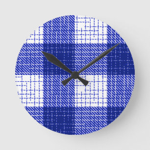 Blaue und weiße, fett karierte Karo-Design Runde Wanduhr