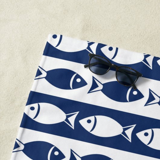 Blaue und weiße Fischstreifen Strandtuch (Beispiel)