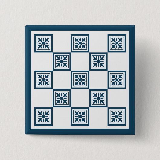 Blaue und weiße Fliesen Button (Vorderseite)