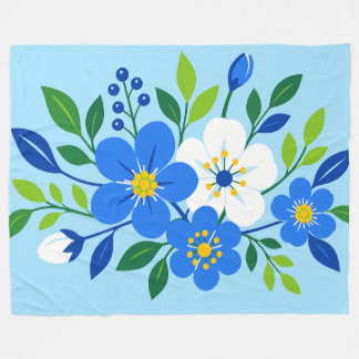 Blaue und weiße florale botanische Illustration Fleecedecke