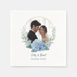 Blaue und weiße florale Hochzeits-Foto-Servietten Serviette