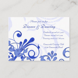 Blaue und weiße florale Hochzeitsempfangskarte Begleitkarte