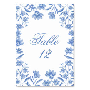Blaue und weiße florale Hochzeitstischnummern Tischnummer