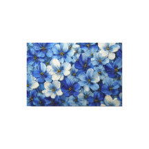 Blaue und weiße florale texturierte Malerei – Abst