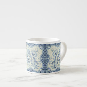 Blaue und weiße florale viktorianische Majolika-An Espressotasse