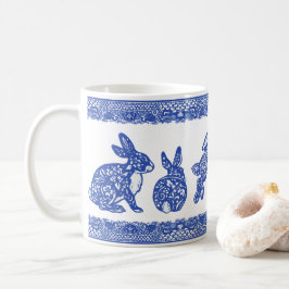 Blaue und weiße Florkaninchen Bunnies Niedliche Wh Kaffeetasse