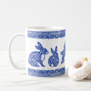 Blaue und weiße Florkaninchen Bunnies Niedliche Wh Kaffeetasse