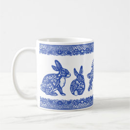 Blaue und weiße Florkaninchen Bunnies Niedliche Wh Kaffeetasse