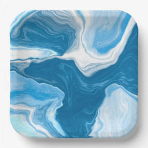 Blaue und weiße Flüssig-Kunstmarmor Pappteller