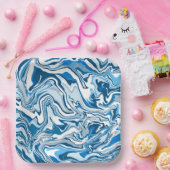 Blaue und weiße Flüssig-Kunstmarmor Pappteller (Party)