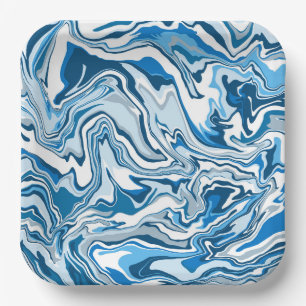 Blaue und weiße Flüssig-Kunstmarmor Pappteller