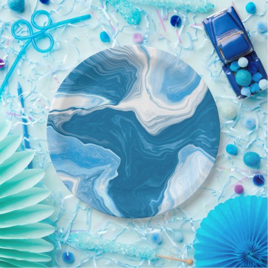 Blaue und weiße Flüssig-Kunstmarmor Pappteller (Party)