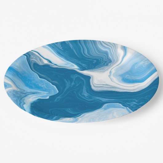 Blaue und weiße Flüssig-Kunstmarmor Pappteller (Schrägansicht)