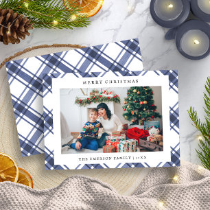 Blaue und Weiße Foto-Weihnachtskarte Feiertagskarte