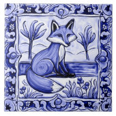 Blaue und weiße Fox Mediterrane Folkloretiere Art Fliese (Vorderseite)