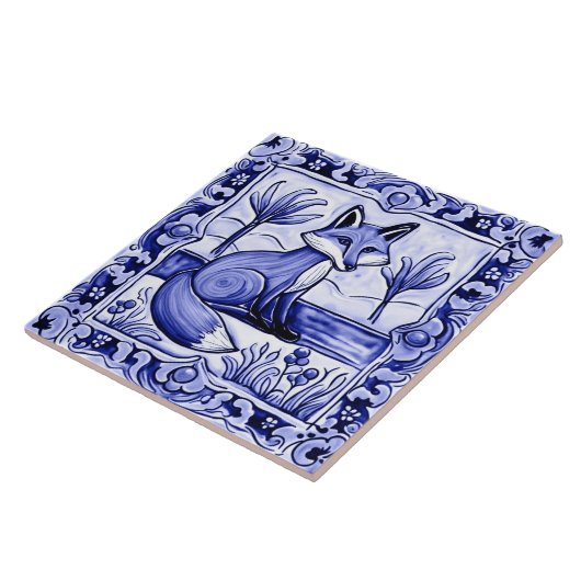 Blaue und weiße Fox Mediterrane Folkloretiere Art Fliese (Seite)