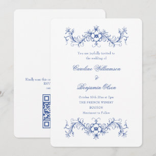 Blaue und weiße französische florale elegante Hoch Einladung