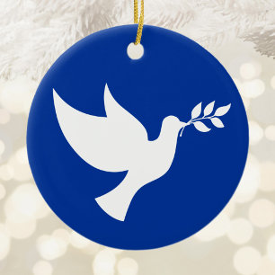 Blaue und weiße Friedenstaube Keramik Ornament