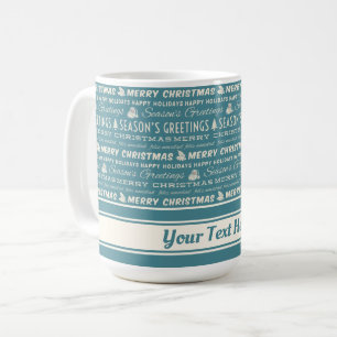 Blaue und weiße frohe Weihnachten Retro-Typografie Kaffeetasse