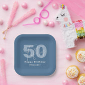 Blaue und weiße fröhliche 50. Geburtstagsfeier Pappteller (Party)