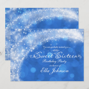 Blaue und weiße funkelnde Cinderella Sweet 16 Part Einladung