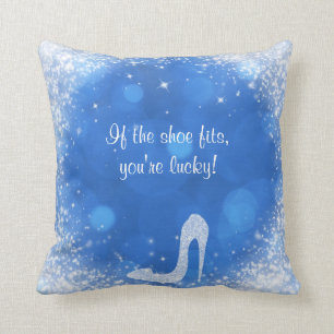 Blaue und weiße funkelnde Glamour-High-Heel-Schuhe Kissen