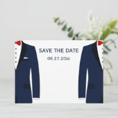 Blaue und weiße Gay-Hochzeit retten Termine Save The Date (Stehend Vorderseite)