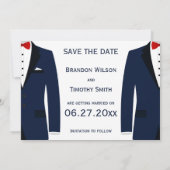 Blaue und weiße Gay-Hochzeit retten Termine Save The Date (Rückseite)