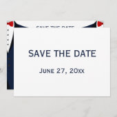 Blaue und weiße Gay-Hochzeit sparen die Datumskart Einladung (Vorne/Hinten)