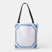 Blaue und weiße Geometrie und Blume Tasche (Rückseite)