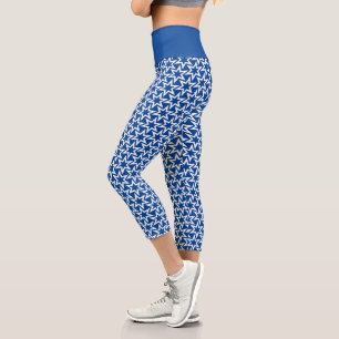 Blaue und weiße geometrische Sternmuster Capri Leggings