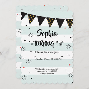 Blaue und weiße gestreifte    Geburtstagskarte Einladung