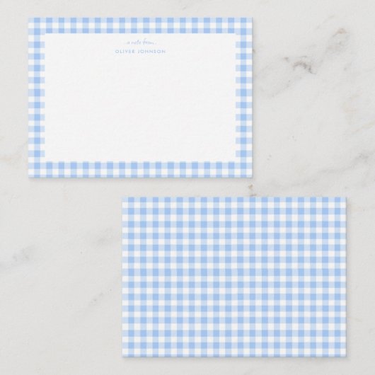 Blaue und weiße Gingham Boy-Note Mitteilungskarte (Vorne/Hinten)
