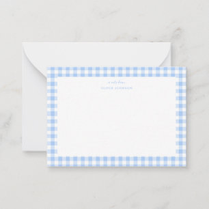 Blaue und weiße Gingham-Jungen-Notizkarte  Mitteilungskarte