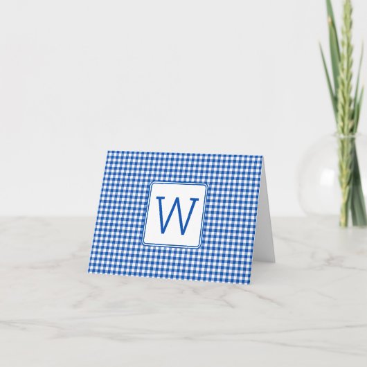 Blaue und weiße Gingham-Karo-Monogramm (Vorderseite)