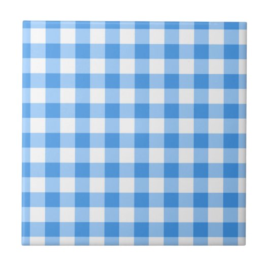 Blaue und weiße Gingham-Karo-Muster Fliese (Vorderseite)