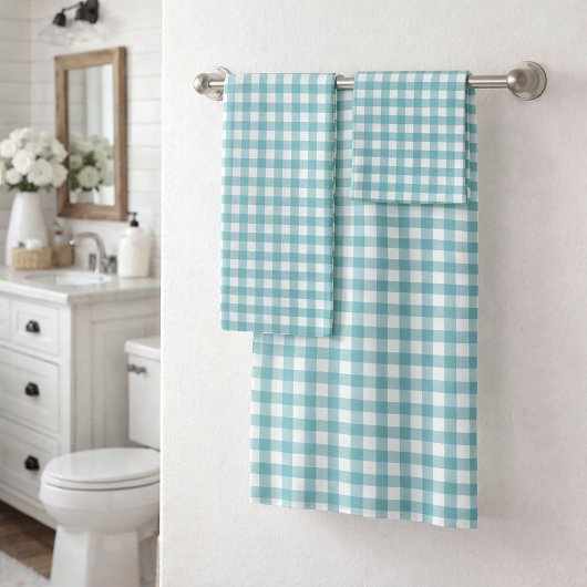 Blaue und weiße Gingham-Karo-Muster kariert Badhandtuch Set
