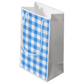 Blaue und weiße Gingham-Karo-Muster Kleine Geschenktüte (Rückseite Schrägansicht)