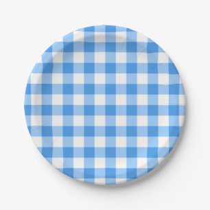 Blaue und weiße Gingham-Karo-Muster Pappteller