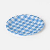 Blaue und weiße Gingham-Karo-Muster Pappteller (Schrägansicht)