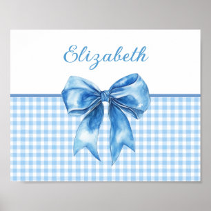 Blaue und weiße Gingham und Schleife im Prep-Stil Poster