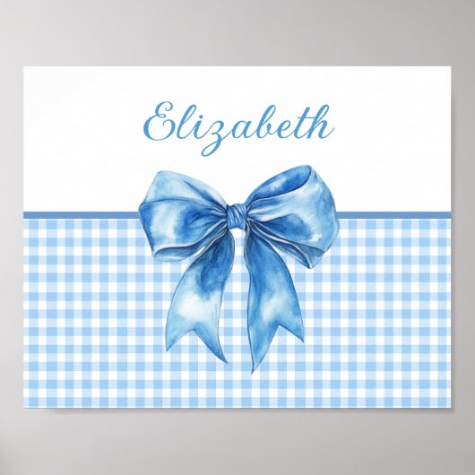 Blaue und weiße Gingham und Schleife im Prep-Stil Poster (Vorne)