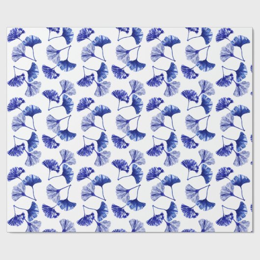 Blaue und weiße Gingko-Blätter Geschenkpapier (Flach)