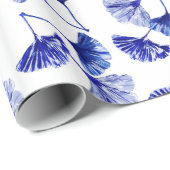 Blaue und weiße Gingko-Blätter Geschenkpapier (Rolleneckpunkt)