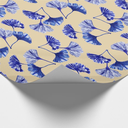 Blaue und weiße Gingko-Blätter Geschenkpapier (Ecke)