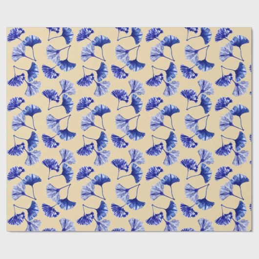 Blaue und weiße Gingko-Blätter Geschenkpapier (Flach)