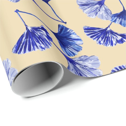 Blaue und weiße Gingko-Blätter Geschenkpapier (Rolleneckpunkt)