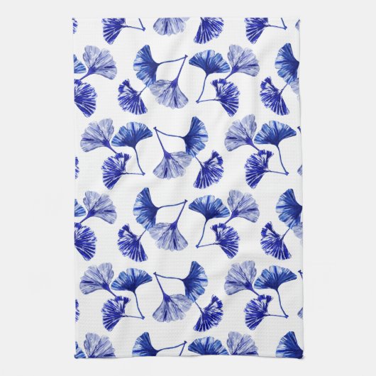 Blaue und weiße Gingko-Blätter Geschirrtuch (Vertikal)