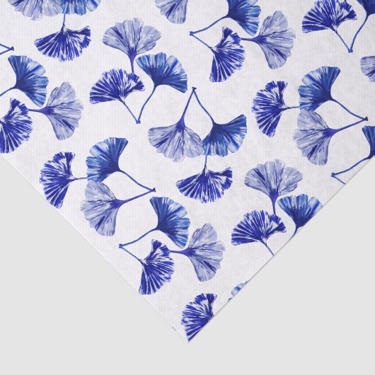 Blaue und weiße Gingko-Blätter Seidenpapier (Ausschnitt)